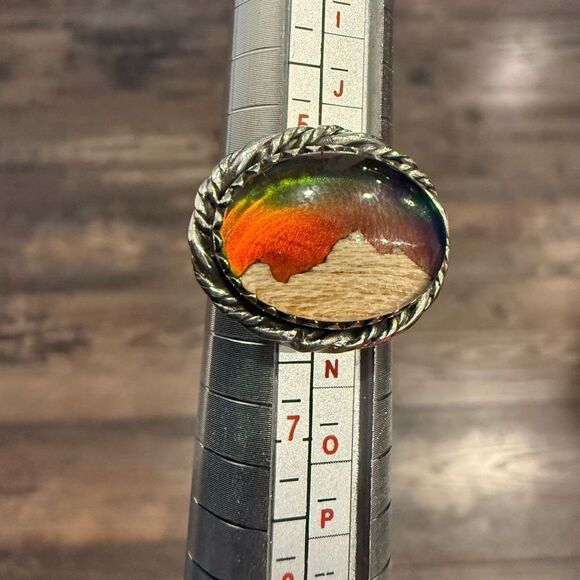 Unique Aurora Opal Ring Northern Lights Sterling Silver Unisex New - Picture 2 of 9